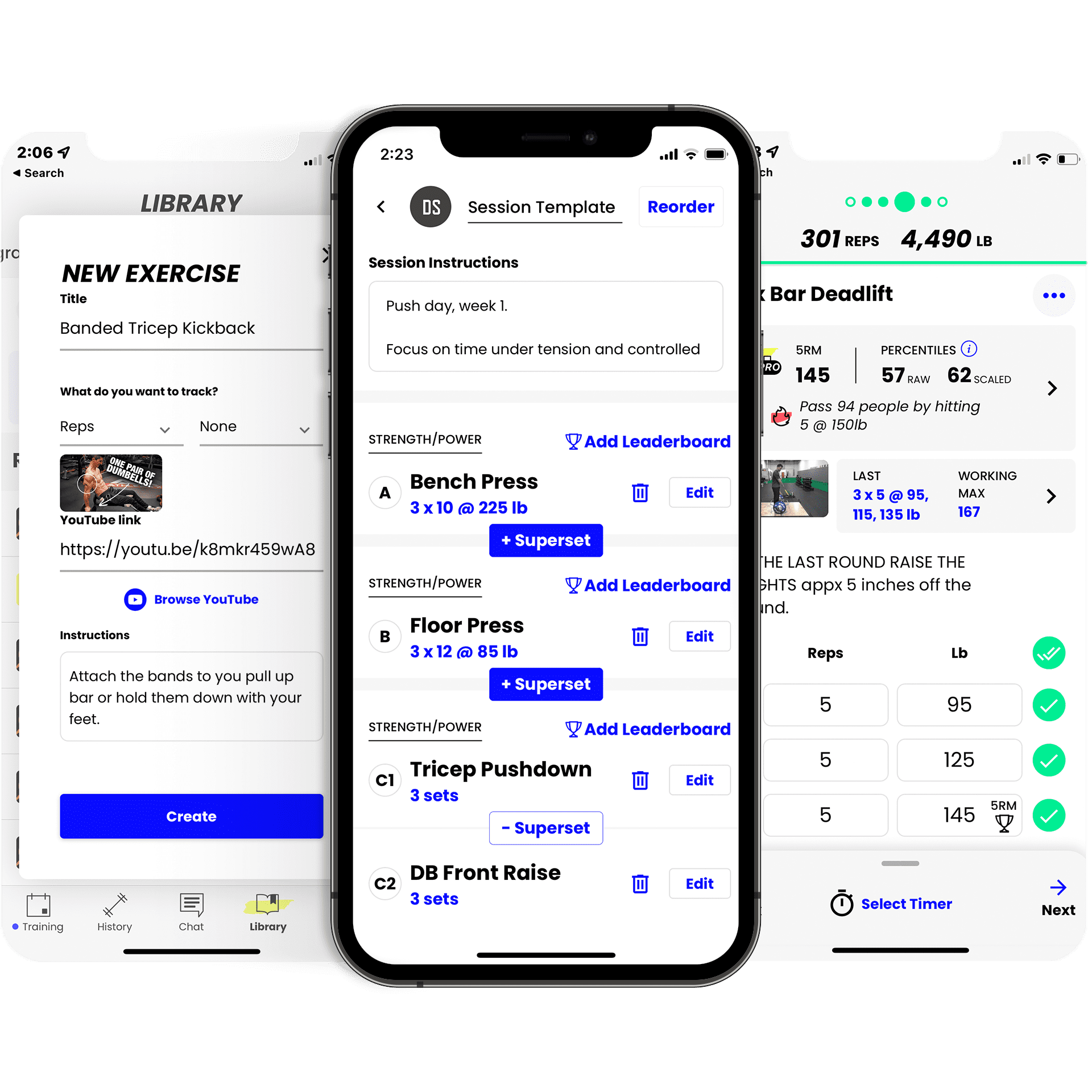 Train Heroic app interface showing athlete workout tracking